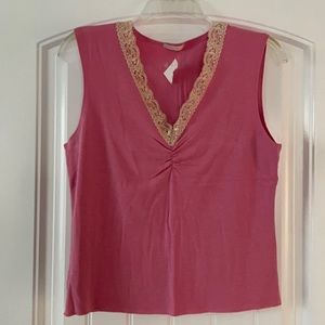 NWT IVORY Pink with Lace Trim at Neckline Top